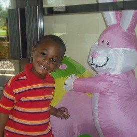 Jarod greeted by the Easter Bunny